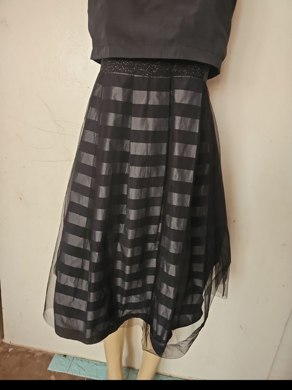 Black Striped A-Line Midi Dress